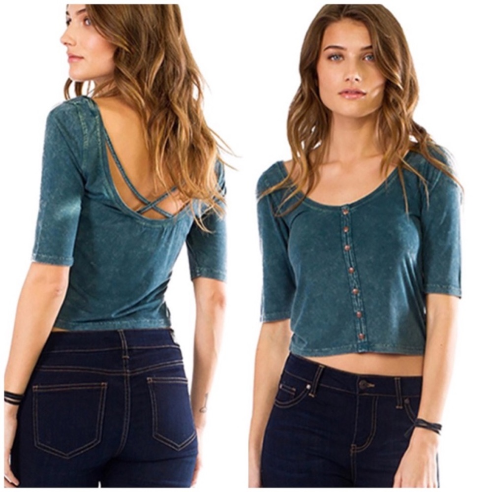 Blue Crossback Cropped Top